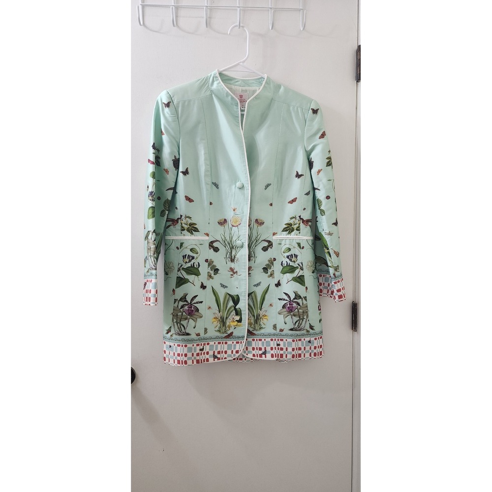 Gramercy Atelier Mint Green Botanical Print Longline Blazer Jacket Womens 6